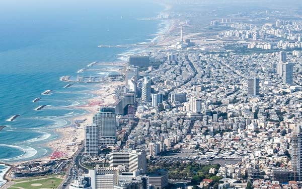 Aerial view of Tel Aviv, Israel and the coastline