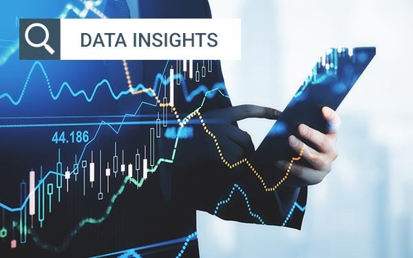 Fluctating charts superimposed over a person typing on a cellphone